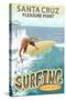 Santa Cruz, California - Pleasure Point Surfer Scene-Lantern Press-Stretched Canvas