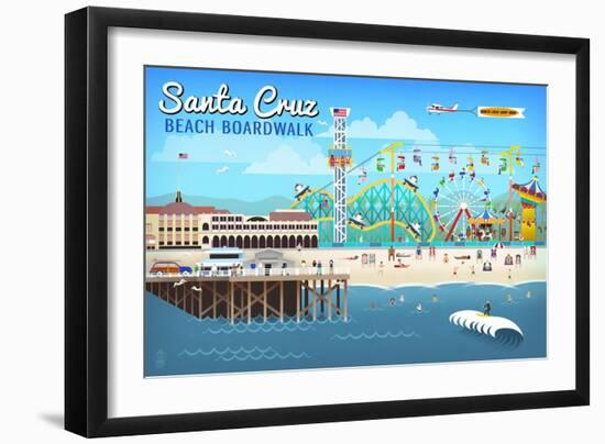 Santa Cruz, California - Retro Scene-Lantern Press-Framed Art Print