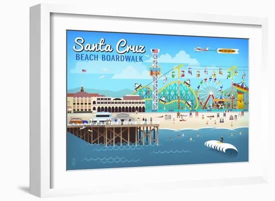 Santa Cruz, California - Retro Scene-Lantern Press-Framed Art Print