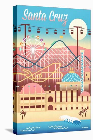 Santa Cruz, California - Retro Skyline - Beach Colors - Lantern Press Artwork-Lantern Press-Stretched Canvas