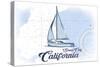 Santa Cruz, California - Sailboat - Blue - Coastal Icon-Lantern Press-Stretched Canvas