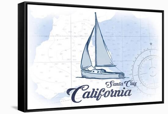 Santa Cruz, California - Sailboat - Blue - Coastal Icon-Lantern Press-Framed Stretched Canvas