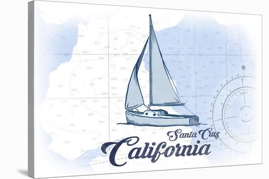 Santa Cruz, California - Sailboat - Blue - Coastal Icon-Lantern Press-Stretched Canvas