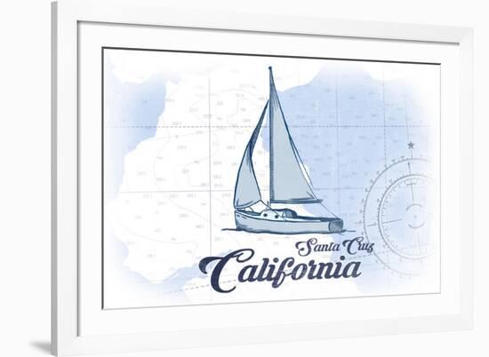 Santa Cruz, California - Sailboat - Blue - Coastal Icon-Lantern Press-Framed Art Print