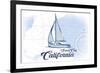Santa Cruz, California - Sailboat - Blue - Coastal Icon-Lantern Press-Framed Art Print