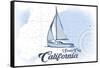 Santa Cruz, California - Sailboat - Blue - Coastal Icon-Lantern Press-Framed Stretched Canvas
