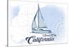 Santa Cruz, California - Sailboat - Blue - Coastal Icon-Lantern Press-Stretched Canvas