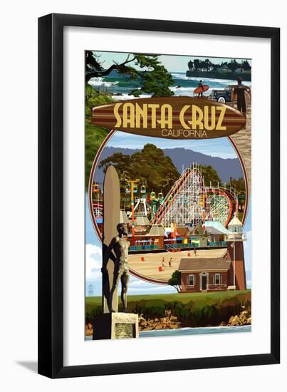 Santa Cruz, California - Scenes Montage-Lantern Press-Framed Art Print