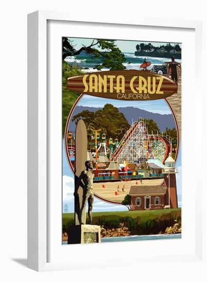 Santa Cruz, California - Scenes Montage-Lantern Press-Framed Art Print