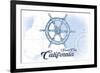 Santa Cruz, California - Ship Wheel - Blue - Coastal Icon-Lantern Press-Framed Art Print