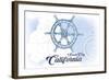 Santa Cruz, California - Ship Wheel - Blue - Coastal Icon-Lantern Press-Framed Art Print