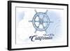 Santa Cruz, California - Ship Wheel - Blue - Coastal Icon-Lantern Press-Framed Art Print