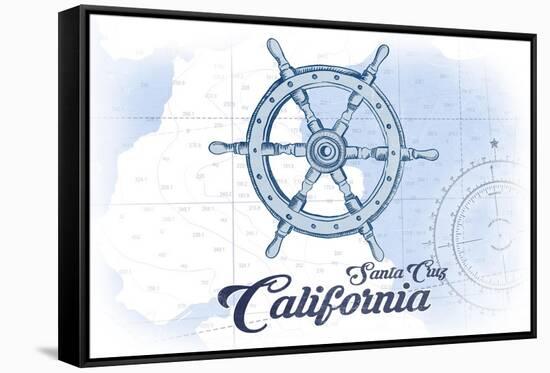 Santa Cruz, California - Ship Wheel - Blue - Coastal Icon-Lantern Press-Framed Stretched Canvas