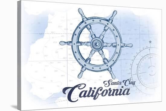 Santa Cruz, California - Ship Wheel - Blue - Coastal Icon-Lantern Press-Stretched Canvas