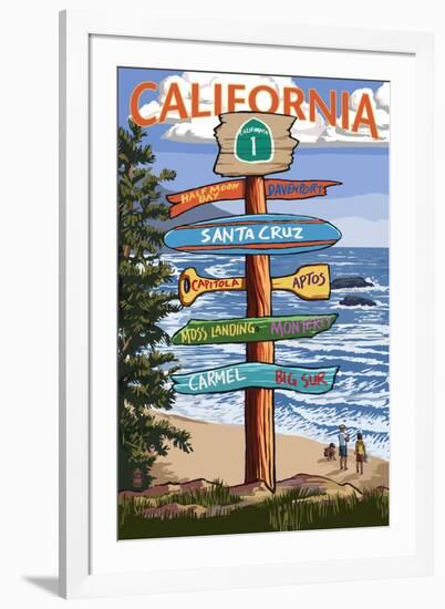 Santa Cruz, California - Signpost Destinations-Lantern Press-Framed Art Print