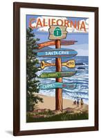 Santa Cruz, California - Signpost Destinations-Lantern Press-Framed Art Print