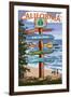 Santa Cruz, California - Signpost Destinations-Lantern Press-Framed Art Print