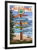 Santa Cruz, California - Signpost Destinations-Lantern Press-Framed Art Print