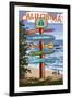 Santa Cruz, California - Signpost Destinations-Lantern Press-Framed Art Print