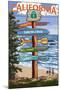 Santa Cruz, California - Signpost Destinations-Lantern Press-Mounted Art Print