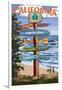 Santa Cruz, California - Signpost Destinations-Lantern Press-Framed Art Print