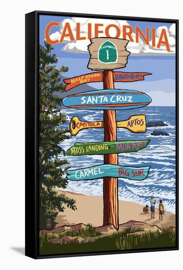 Santa Cruz, California - Signpost Destinations-Lantern Press-Framed Stretched Canvas