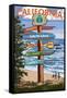 Santa Cruz, California - Signpost Destinations-Lantern Press-Framed Stretched Canvas