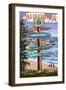 Santa Cruz, California - Signpost Destinations-Lantern Press-Framed Art Print