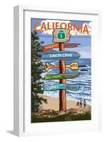 Santa Cruz, California - Signpost Destinations-Lantern Press-Framed Art Print