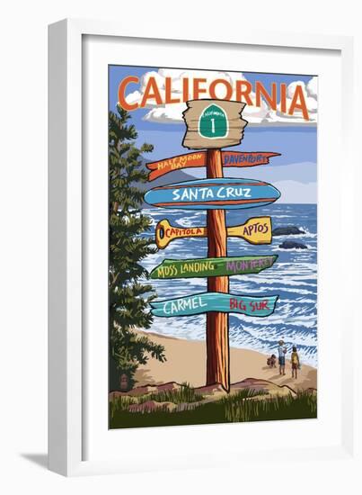 Santa Cruz, California - Signpost Destinations-Lantern Press-Framed Art Print