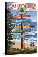 Santa Cruz, California - Signpost Destinations-Lantern Press-Stretched Canvas