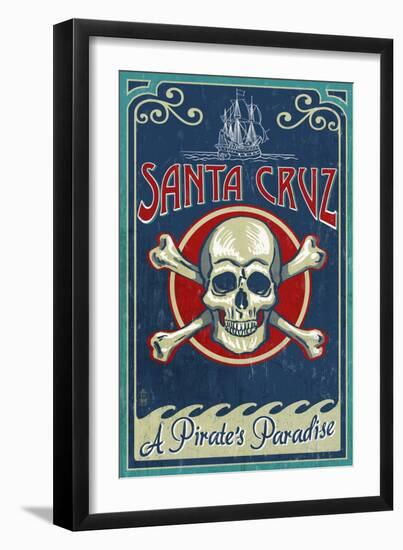 Santa Cruz, California - Skull and Crossbones-Lantern Press-Framed Art Print