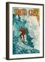 Santa Cruz, California - Stylized Surfer-Lantern Press-Framed Art Print