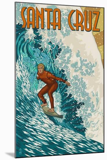 Santa Cruz, California - Stylized Surfer-Lantern Press-Mounted Art Print