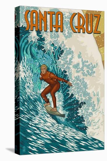 Santa Cruz, California - Stylized Surfer-Lantern Press-Stretched Canvas