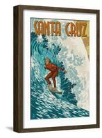 Santa Cruz, California - Stylized Surfer-Lantern Press-Framed Art Print