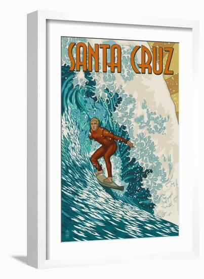 Santa Cruz, California - Stylized Surfer-Lantern Press-Framed Art Print