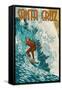 Santa Cruz, California - Stylized Surfer-Lantern Press-Framed Stretched Canvas