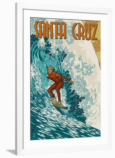 Santa Cruz, California - Stylized Surfer-Lantern Press-Framed Art Print