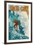 Santa Cruz, California - Stylized Surfer-Lantern Press-Framed Art Print