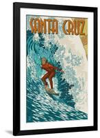 Santa Cruz, California - Stylized Surfer-Lantern Press-Framed Art Print