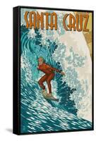 Santa Cruz, California - Stylized Surfer-Lantern Press-Framed Stretched Canvas