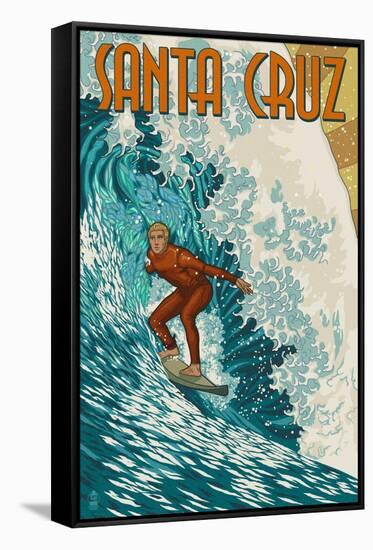 Santa Cruz, California - Stylized Surfer-Lantern Press-Framed Stretched Canvas
