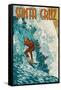 Santa Cruz, California - Stylized Surfer-Lantern Press-Framed Stretched Canvas