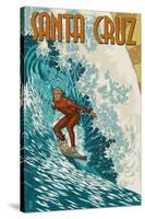 Santa Cruz, California - Stylized Surfer-Lantern Press-Stretched Canvas