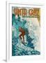 Santa Cruz, California - Stylized Surfer-Lantern Press-Framed Art Print