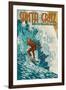 Santa Cruz, California - Stylized Surfer-Lantern Press-Framed Art Print