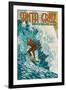 Santa Cruz, California - Stylized Surfer-Lantern Press-Framed Art Print