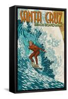 Santa Cruz, California - Stylized Surfer-Lantern Press-Framed Stretched Canvas