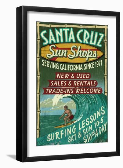 Santa Cruz, California - Sun Shops Surf Shop-Lantern Press-Framed Art Print